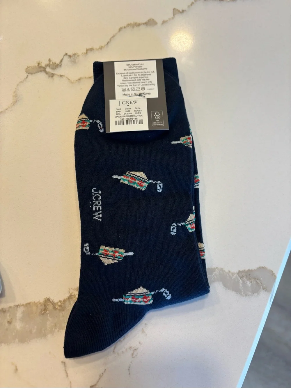 J. Crew Navy Crew Socks with Sandwich Novelty Pattern